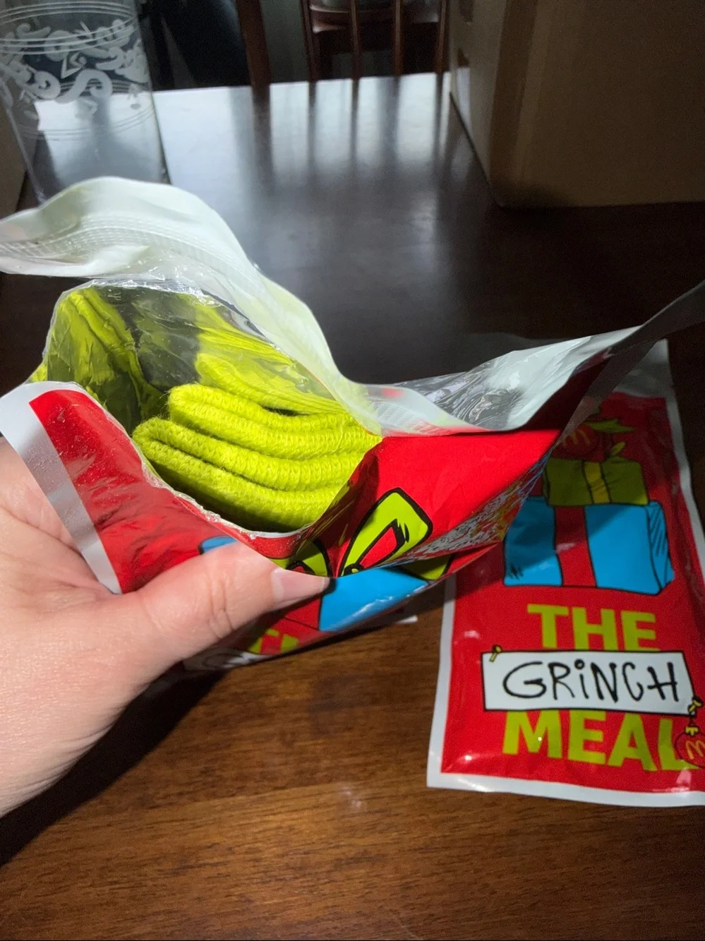 McDonald's Red Grinch Meal Bags with Green & Yellow socks
